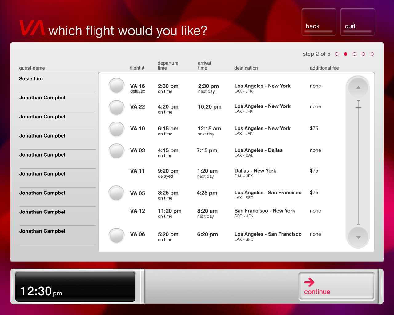 Kiosk seat selection